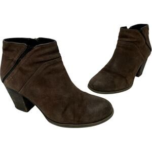 Franco Sarto Brown Leather Block Heel Ankle Bootie Women 8.5 Boho Indie Festival